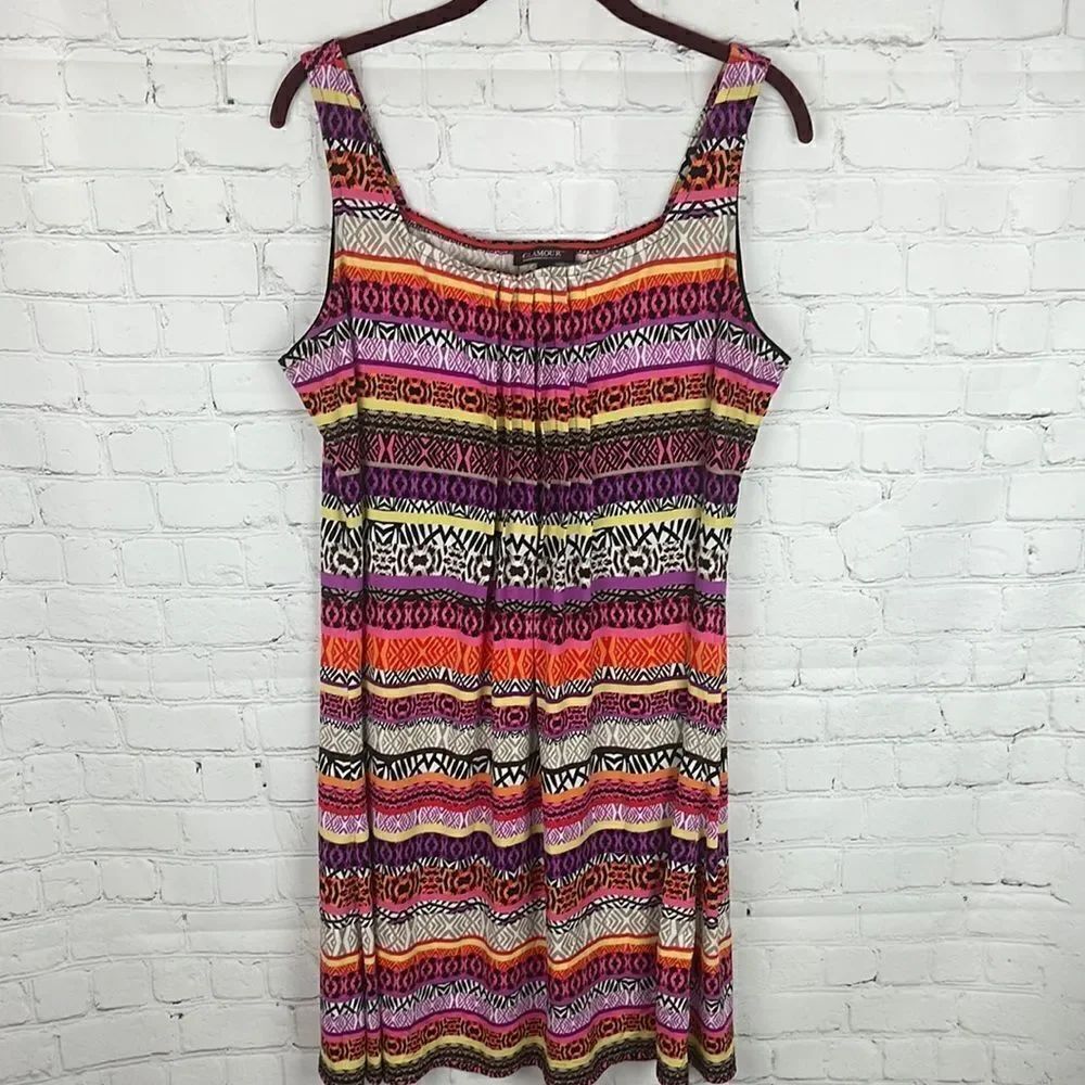 Glamour Striped Colorful Sleeveless Dress Size 14